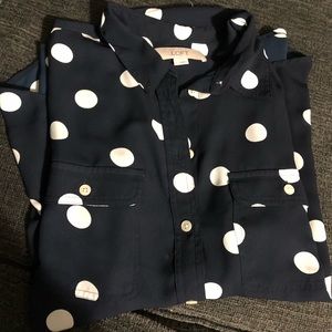 Loft Utility Long Sleeve Polka Dot Blouse